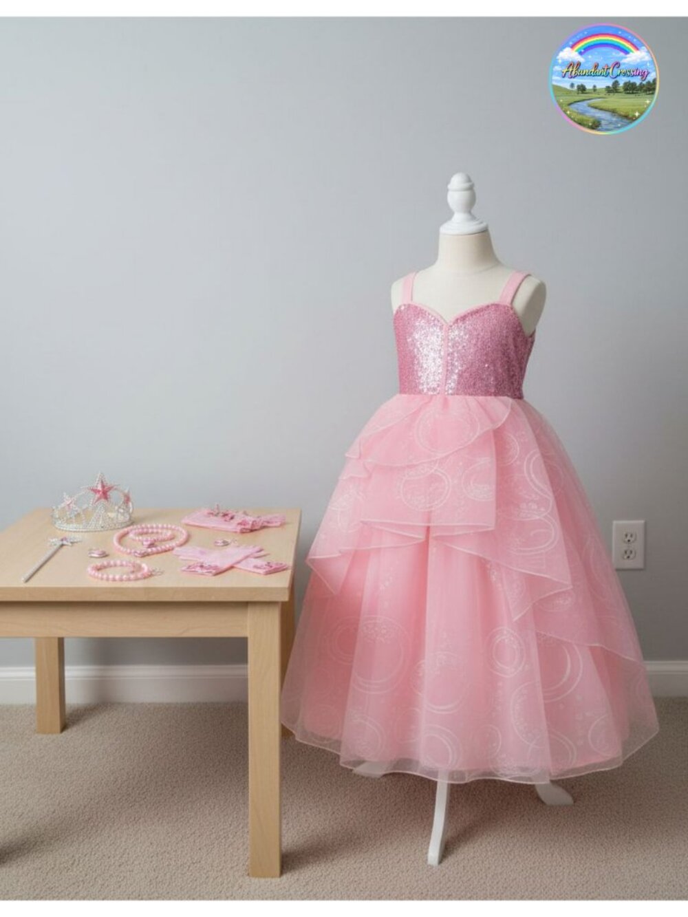 Girls Glinda Witch Princess Costume Dress Tulle Sequins Cosplay